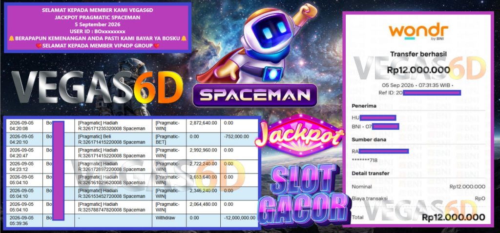 VEGAS6D JACKPOT PRAGMATIC SPACEMAN Rp 12.000.000,- LUNAS