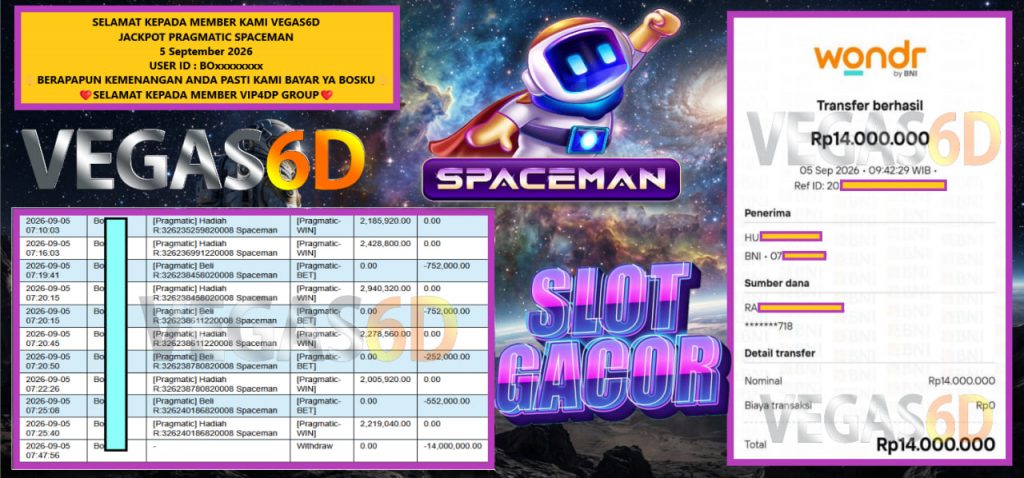 VEGAS6D JACKPOT PRAGMATIC SPACEMAN Rp 14.000.000,- LUNAS