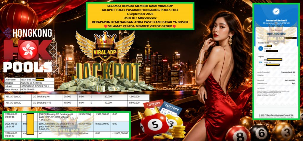 VIRAL4DP JACKPOT TOGEL PASARAN HONGKONG POOLS FULL Rp 11.000.000,- LUNAS