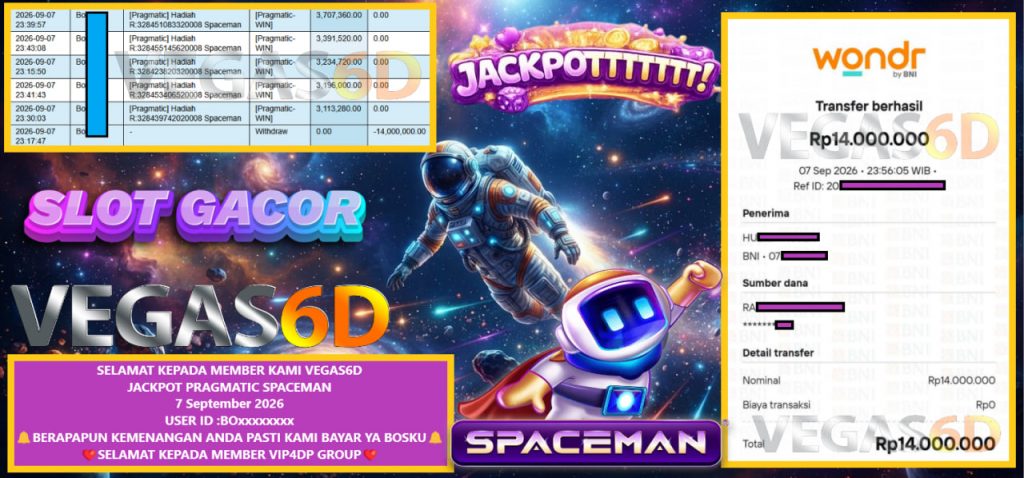 VEGAS6D JACKPOT PRAGMATIC SPACEMAN Rp 14.000.000,- LUNAS