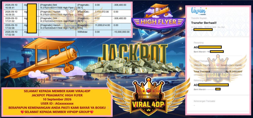 VIRAL4DP JACKPOT PRAGMATIC HIGH FLYER Rp 15.000.000,- LUNAS