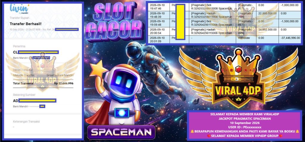 VIRAL4DP JACKPOT PRAGMATIC SPACEMAN Rp 37.446.996,- LUNAS
